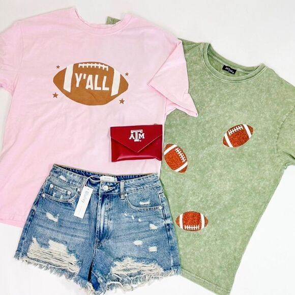 Pink Ya'll Football T-Shirt - Picture 1 of 3